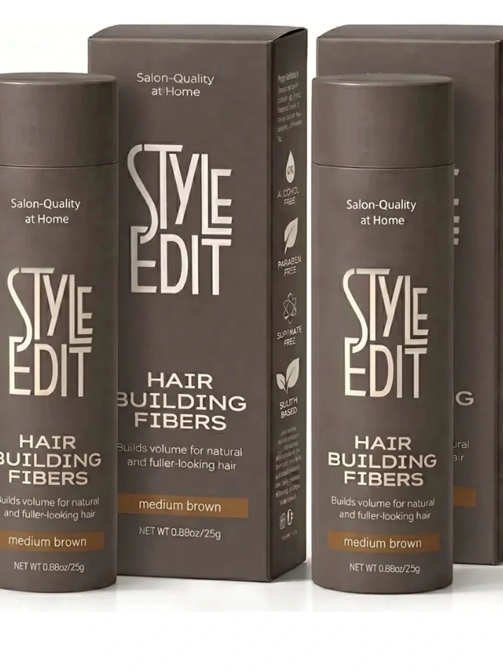 Style Edit Hair Building Fibers for Thinning Hair Medium Brown Pack of 2 #094